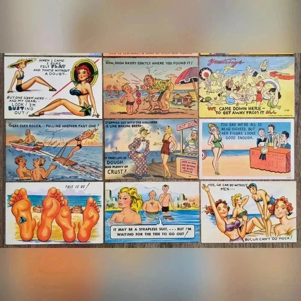 Lot of 17 Vintage Beach Swimming Themed Bathing Beauties Postcards
